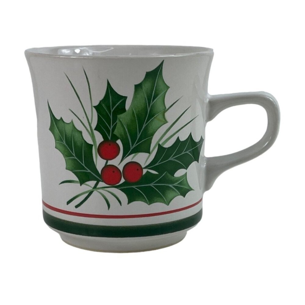 Anchor Hocking Homecoming Christmas Holly Stoneware Mug Cup